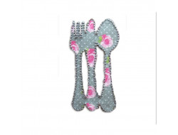 Écusson thermocollant - Couverts gris à fleurs roses