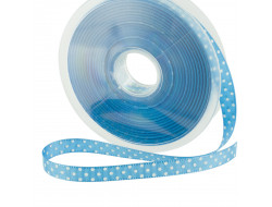 Ruban turquoise pois blanc - 10mm