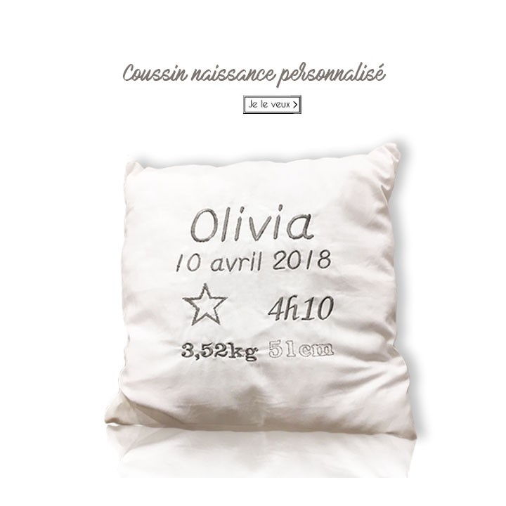 Coussin personnalisé - Naissance  - 2