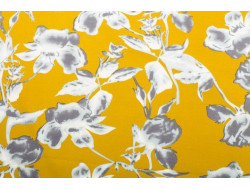 Tissu motif fleur sur fond moutarde  - 1