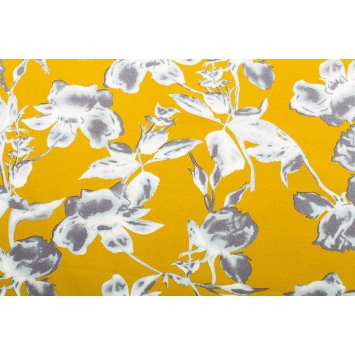 Tissu motif fleur sur fond moutarde  - 1