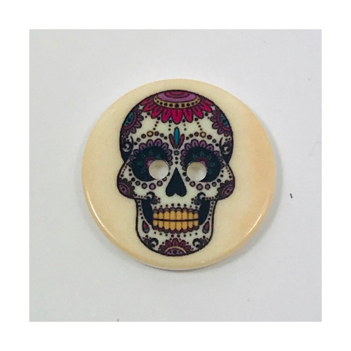 Bouton tête de mort Mexicaine sur fond beige  - 1