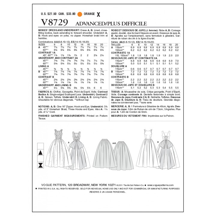 Patron de robe vintage - Vogue 8729  - 2