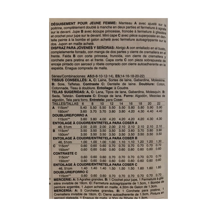 Patron  déguisement pour femme McCall's M7856  - 2