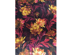 Tissu panne de velour imprimé fleuri bordeaux et moutarde