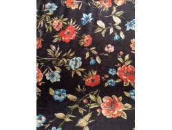 Tissu panne de velour imprimé fleuri corail et bleue