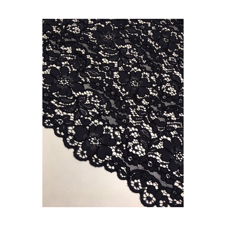 Tissu dentelle guipure viscose coton Marine  - 1