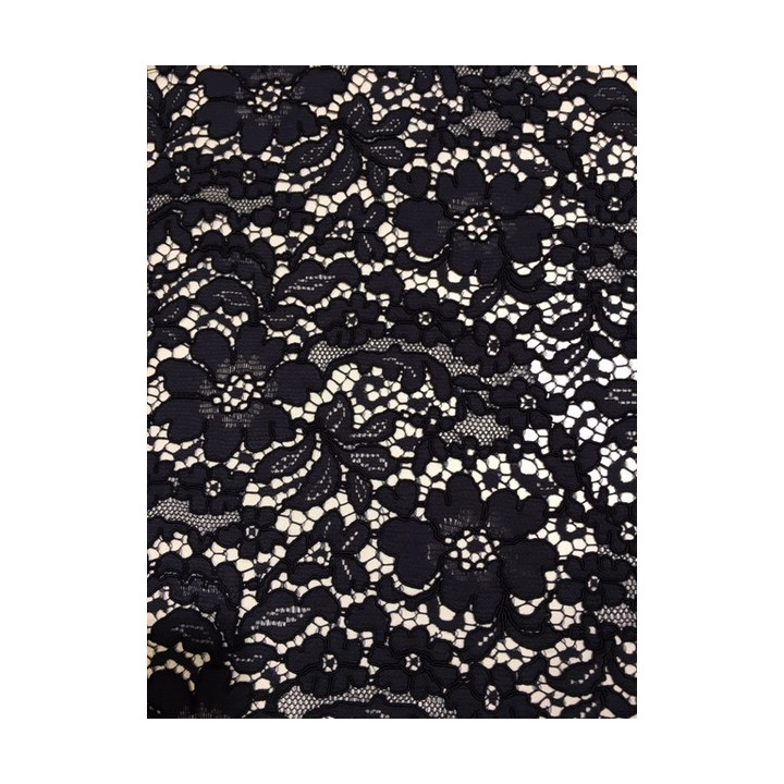 Tissu dentelle guipure viscose coton Marine  - 2