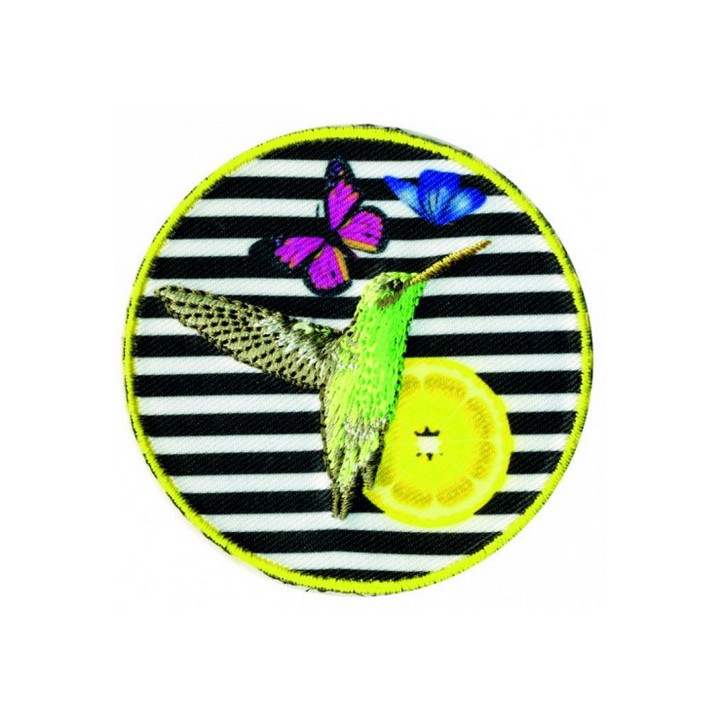 Écusson thermocollant oiseau fond zèbre  - 1