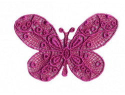 Ecusson thermocollant papillon dentelle rose