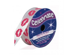 Bobine Celebrate ruban satin blanc bouches roses