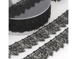 Tulle brodé feuilles - Noir 30 mm