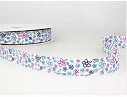 Biais imprimé fleuri turquoise et fuchsia