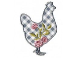 Écusson thermocollant poule à carreaux fleuris