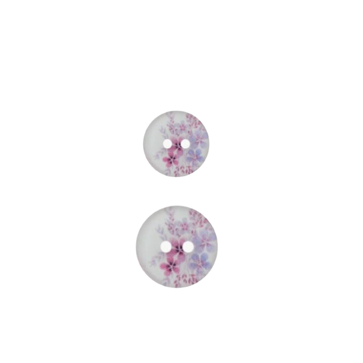 Bouton blanc fleurs roses  - 1