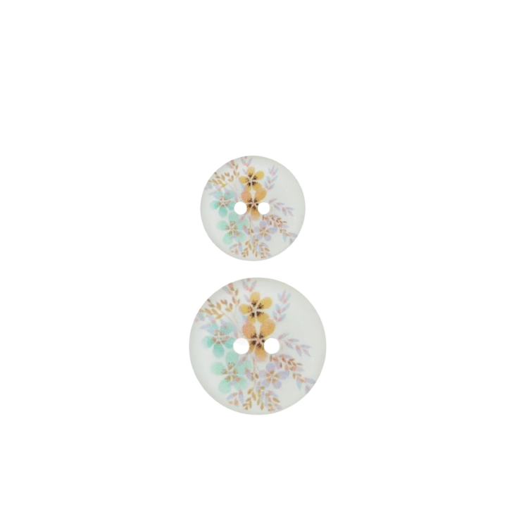 Bouton blanc fleurs multicolores  - 1