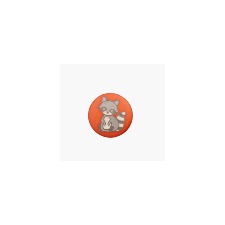 Bouton rouille motif raton laveur 15 mm  - 1