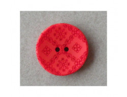 Bouton rouge 18 mm sculpté petites fleurs
