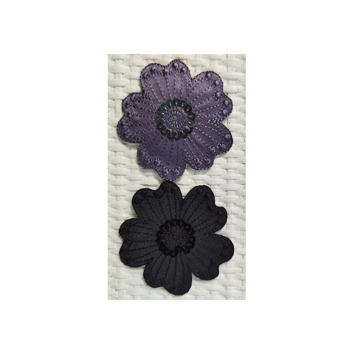 Écusson thermocollant - fleur brodée avec petits sequins noir ou gris  - 1