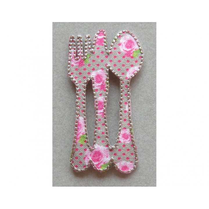 Écusson thermocollant couverts -  fleurs roses  - 1