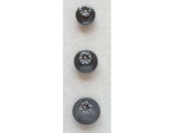 Bouton noir fleur avec strass 12, 15 et 18 mm