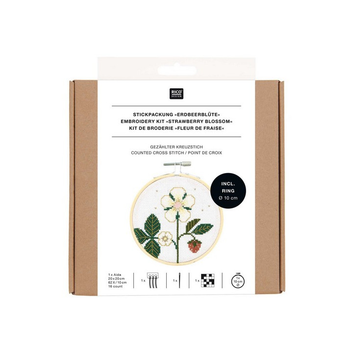 Kit Broderie Point de Croix tableau fleur de fraise, Rico Design Rico Design - 1