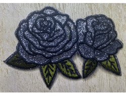 Écusson thermocollant Rose pailleté argent