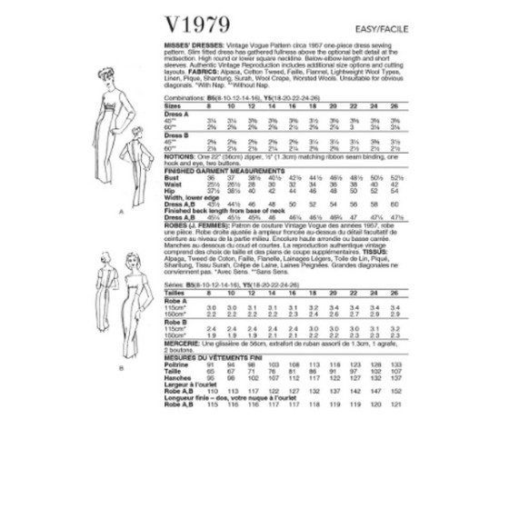 Patron de robes pour femme - Vogue V1979  - 2