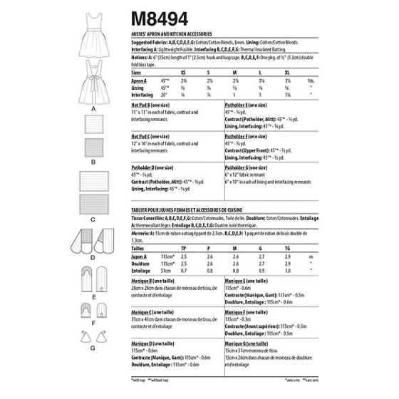Patron Tablier et Accessoires de cuisine - Mc Call's M8494  - 2