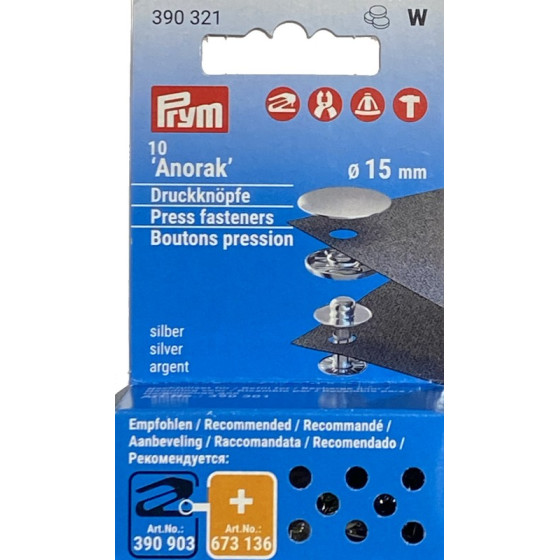 Boutons pression Anorak argent 15 mm Prym  - 1