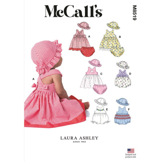 Patron Robes Barboteuses, Culotte, Chapeau pour Bébé McCall's M8519