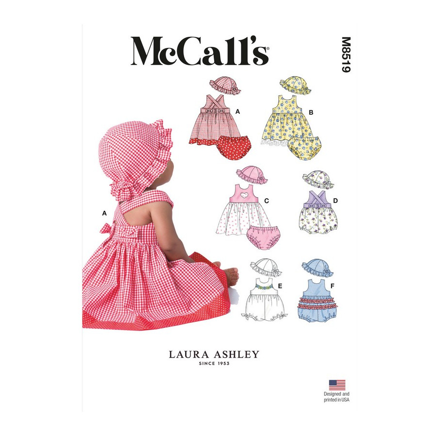 Patron Robes Barboteuses, Culotte, Chapeau pour Bébé McCall's M8519