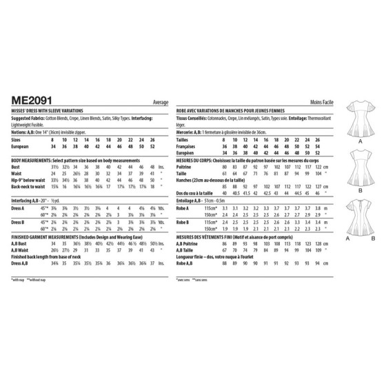 Patron Robe pour jeunes femmes - Mc Call's ME2091  - 2