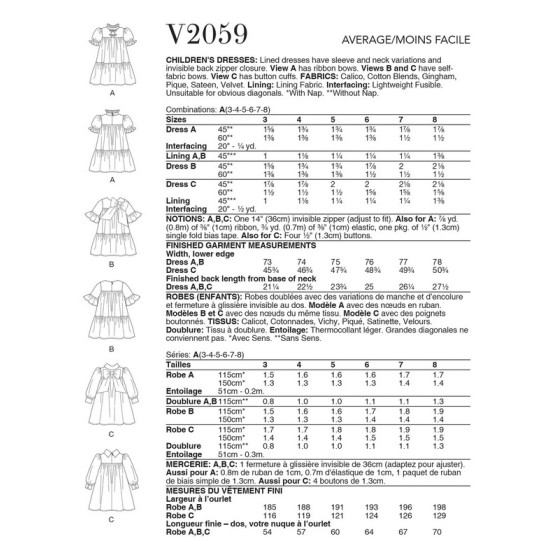 Patron Robes enfants - Vogue 2059  - 2