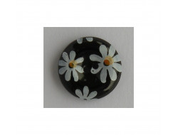 Bouton noir à fleurs blanches 15 mm