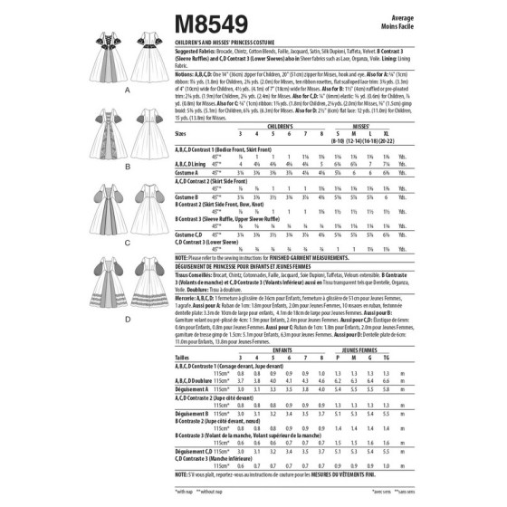Patron déguisement de princesse pour enfants et jeunes femmes - Mc Call's M8549  - 2