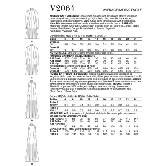 Patron Robe en tricot pour Femmes - Vogue 2064  - 2