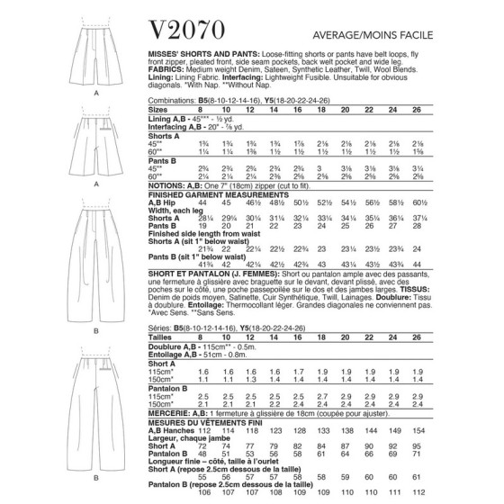 Patron Short et Pantalon pour Femmes - Vogue 2070  - 2