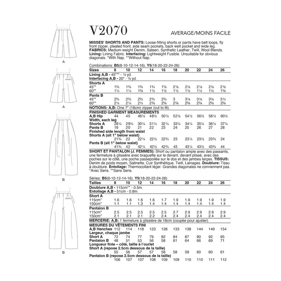 Patron Short et Pantalon pour Femmes - Vogue 2070  - 2
