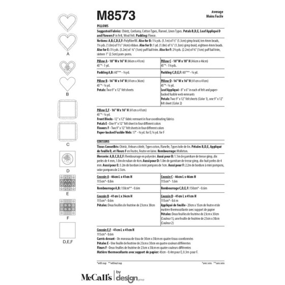 Patron Coussins - Mc Call's M8573  - 1