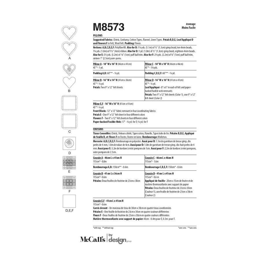 Patron Coussins - Mc Call's M8573  - 1