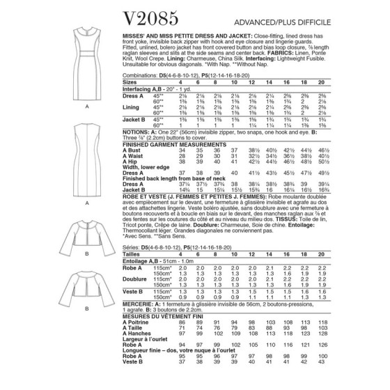 Patron Robe et Veste pour Femmes - Vogue 2085  - 2