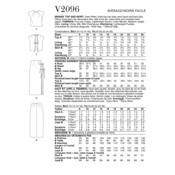Patron Haut et Jupe pour Femmes - Vogue 2096  - 2