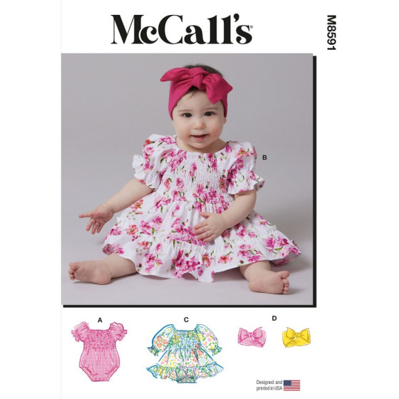 Patron Barboteuse, Robes et Bandeau pour Bébés Mc Call's M8591