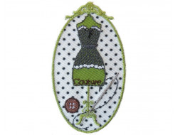 Ecusson thermocollant buste vert sur fond à pois