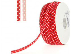 Cordon spaghetti  7 mm - Pois blanc sur fond rouge
