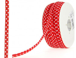 Cordon spaghetti  7 mm - Pois blanc sur fond rouge  - 2