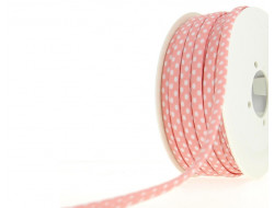 Cordon spaghetti  7 mm - Pois blanc sur fond rouge  - 3