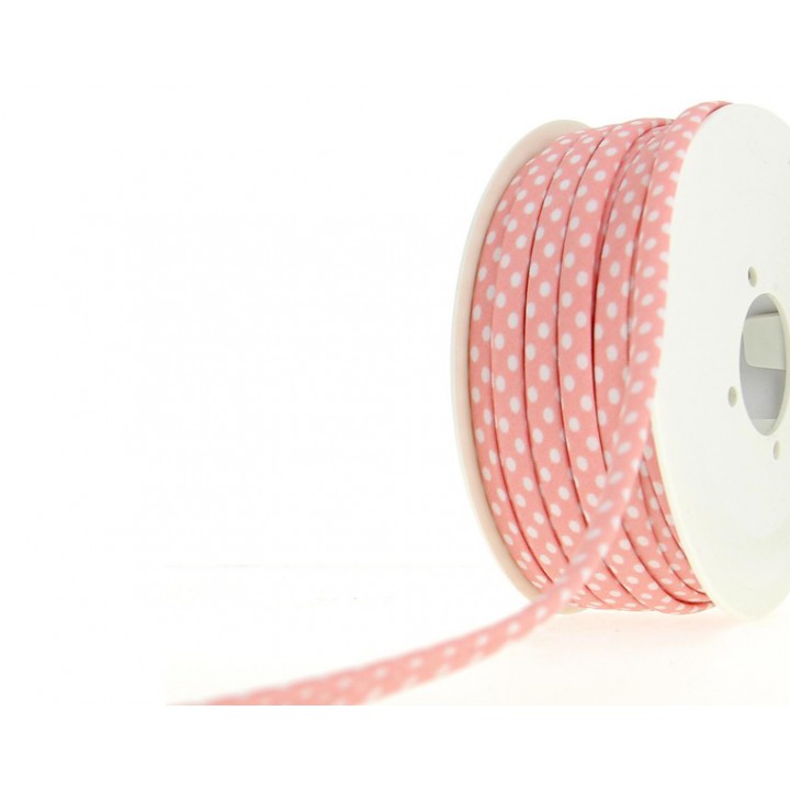 Cordon spaghetti  7 mm - Pois blanc sur fond rouge  - 3